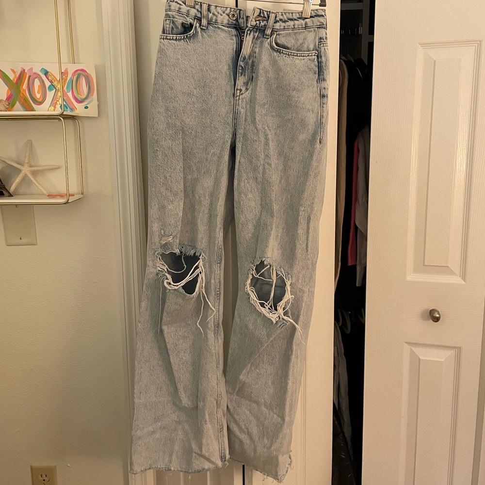 zara wide leg ripped jeans